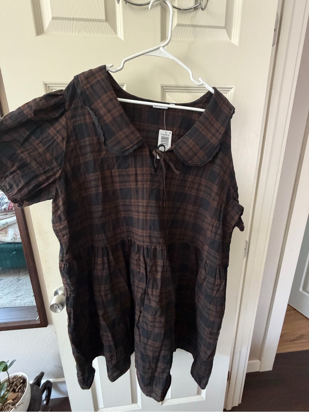 torrid Brown and Black Plaid Peter Pan Collar Tunic